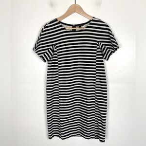 J. Crew Stripe Knit Shift Midi Dress Size S Black & White Office Career Classic